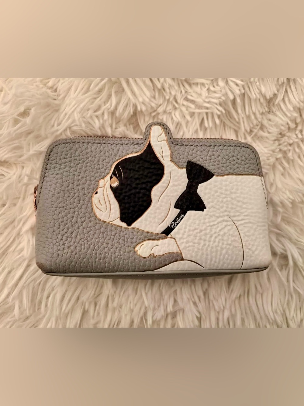 Ted Baker London Grey and White French Bulldog Coin/Cosmetic Pouch